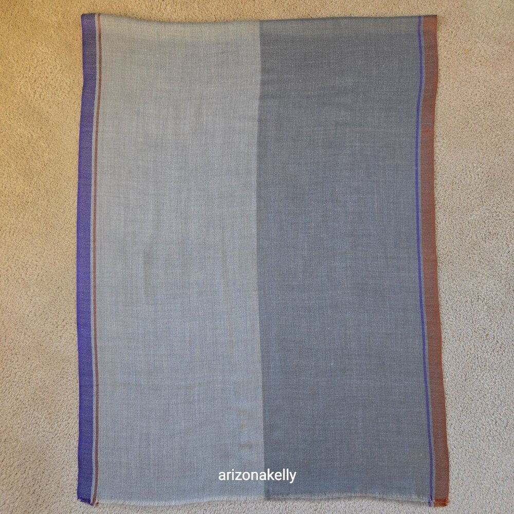 NWOT Cashmere Scarf Lightweight Weave Grey with Purple and Burnt Sienna Stripe - Picture 7 of 9
